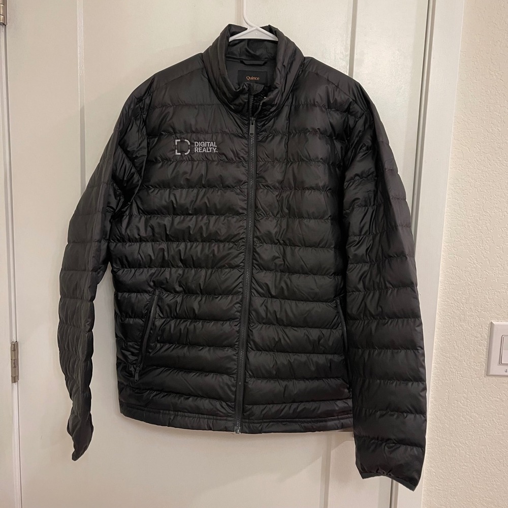 Quince NWT Business Embroidered Goose Down Black Puffer Coat Luxury Lightweight